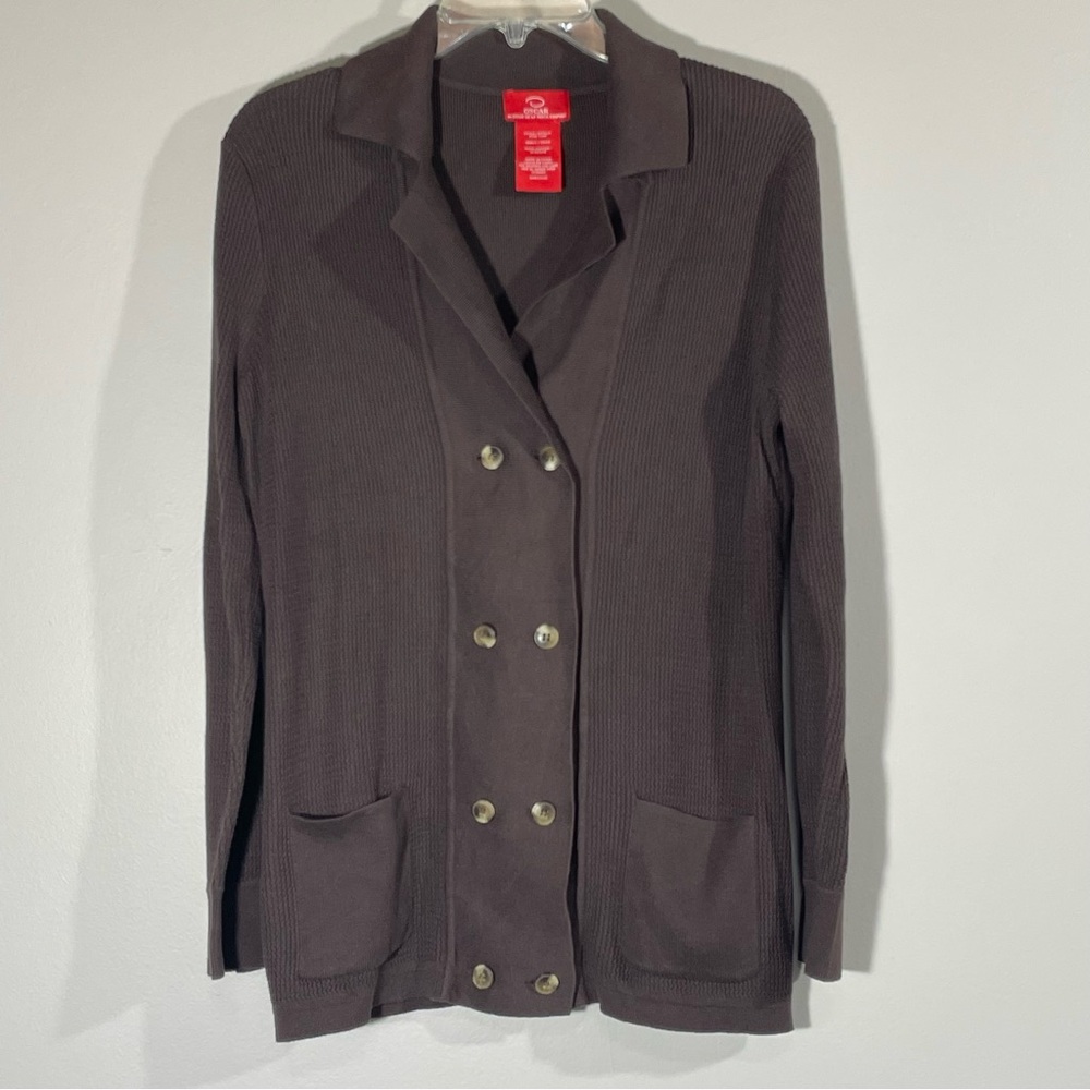 Oscar Cotton Mocha Mousse Double Breasted Collared Button Up‎ Cardigan Size S